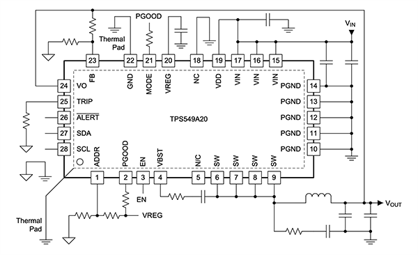 Application Circuit Diagram - Texas Instruments TPS549A20 Synchronous Step-Down SWIFT™ Converter